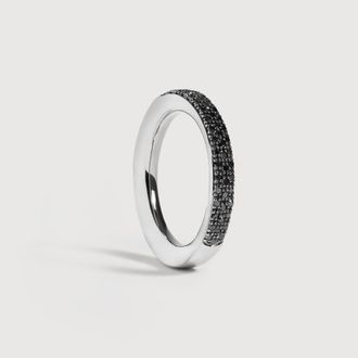 Monica Vinader Sterling Silver Fiji Full Diamond Pave Ring Black Diamond