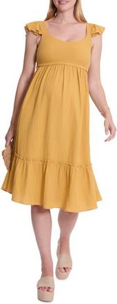Cache Coeur Melody Organic Cotton Gauze Maternity/Nursing Midi Dress in Cumin at Nordstrom, Size X-Large