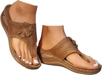 Generic Wedge Flip Flops for Women Summer Wide Fit Flat Sandals with Arch Support Lightweight Anti-Slip Walking Sandals Comfortable Casual Outdoor Non-Slip Be