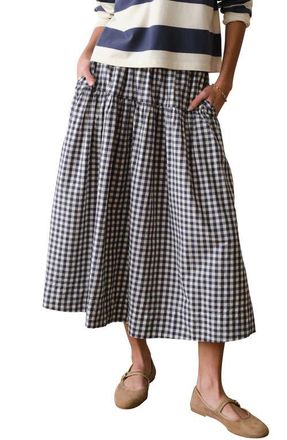 Marine Layer Gia Pima Cotton Gingham Skirt in Navy Gingham at Nordstrom, Size X-Large