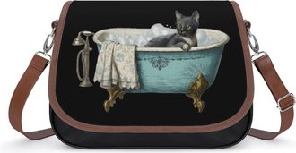Generic Cat in Bathtub Womens Crossbody Bag Fashion Shoulder Handbags Message Tote Bag with Adjustable Strap