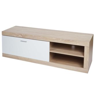 Hhg Hhg - Nunca Usado] Estanter&iacute;a Tv 489, Soporte Tv Mesa Tv Mueble Bajo Cajonera Tv, Madera 43x140x41cm Compartimento De Almacenaje, Aspecto Roble, Blanc