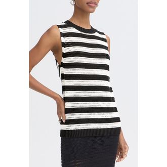 Ichi Stripe Knit Sleeveless Top in Black W Almond Milk at Nordstrom, Size X-Small