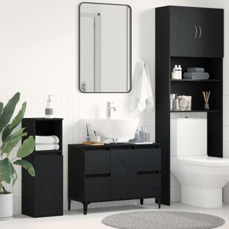 Berkfield Home Bathroom Sink Cabinet in Black Oak - 80x33x60 cm, Made from Engineered Wood | Size: 80 x 33 x 60 cm