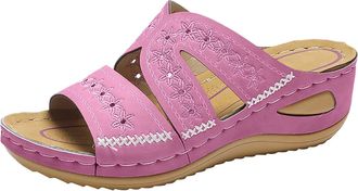 Generic Summer Sandals for Women Comfortable Wedge Sandals Leather Open Toe Slides with Arch Support Ladies Dressy Platform Sandal for Casual Walking Outdoor 