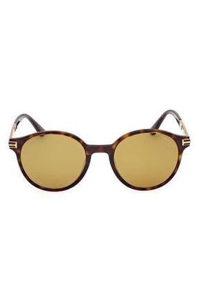 Tom Ford 52mm Round Sunglasses in Dark Havana /Brown Polarized at Nordstrom Rack