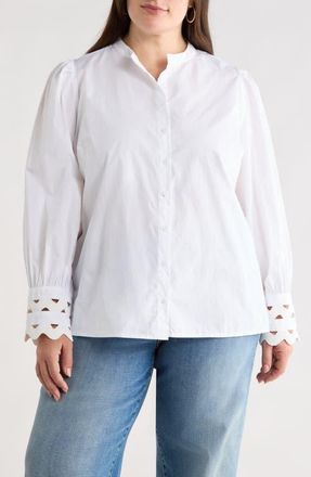 Sugarlips Ziana Cotton Poplin Button-Up Shirt in White at Nordstrom, Size 2X
