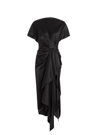 Roksanda Ilincic Zoa Draped Asymmetric Satin Midi Dress - Black - 10 (UK10 / S)