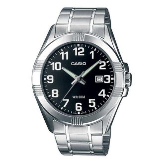 Casio Mens CASIO Quartz Watch Stainless Steel Strap 50m Waterproof Black Dial Analog Mens MTP-1308D-1B