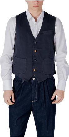 Gianni Lupo Mouwloos Gilet met Knopen en Zakken - Heren - Bodywarmers - Blauw - S - Katoen - Jassen