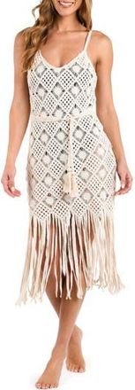 L'agence Haleigh Diamond Crocheted Cover-Up Dress in Natural at Nordstrom Rack, Size X-Large
