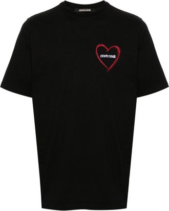 Roberto Cavalli heart-embroidered cotton T-shirt - men - Cotton - M - Black