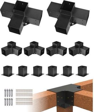 OEM Kit De Soportes Para P&eacute;rgola De 10 X 10 Cm Para Vigas De Madera De 92 X 92 Mm En Dimensiones Reales, De 3 V&iacute;as 4 Uds Y 4 V&iacute;as 2 Uds Con Bases De 6 Pos