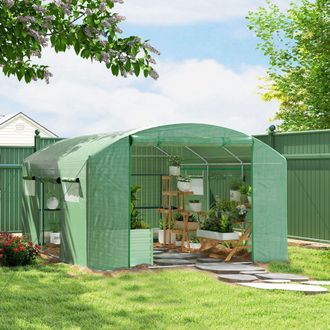 OUTSUNNY Polytunnel Greenhouse with 3 Roll-up Doors, 4 x 3 x 2m, Green | Size: Medium