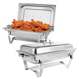 OEM Set Da Buffet Con Scaldavivande, In Acciaio Inox, Capacit&agrave; 8 Qt, Confezione Da 2 Pezzi