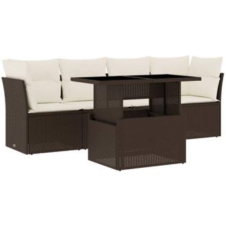 vidaXL Vidaxl - Set Comedor De Jard&iacute;n 5 Piezas Y Cojines Rat&aacute;n Sint&eacute;tico Marr&oacute;n