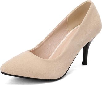 Generic Womens Slip on Court Shoes Pointed Toe Faux Suede Dress Pumps Stiletto High Heel Party Prom Date Shoes,Apricot,10.5 UK