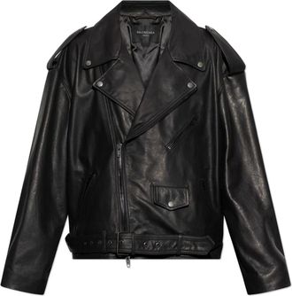 Balenciaga Jassen, Heren, Zwart, L, Leer, Leren jas met een losse pasvorm