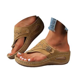 Generic Wedge Flip Flops for Women Summer Wide Fit Flat Sandals with Arch Support Lightweight Anti-Slip Walking Sandals Comfortable Casual Outdoor Non-Slip Be