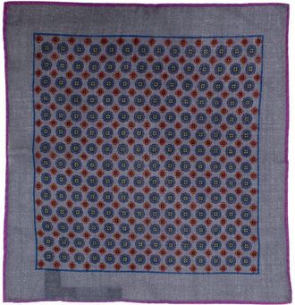 TIMOTHY EVEREST Grey and Purple Patterned Pocket Square