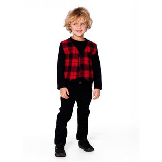 Deux par Deux T-Shirt with Plaid Vest in Red And Black Plaid at Nordstrom, Size 24M