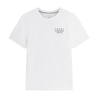 Tommy Hilfiger Tops, Heren, Wit, S, Katoen, Jersey T-shirt met Wavy Flag Grafiek op de Rug