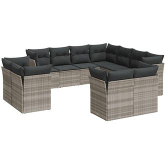 vidaXL Set De Sof&aacute;s De Jard&iacute;n 11 Pzas Y Cojines Rat&aacute;n Sint&eacute;tico Gris Vidaxl