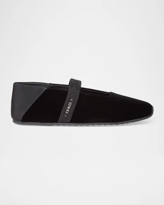 Fendi Velvet Grosgrain Mary Jane Ballerina Flats
