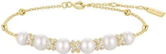 Ania Haie Faux Pearl & Pav&eacute; Chain Bracelet in Shiny Gold at Nordstrom