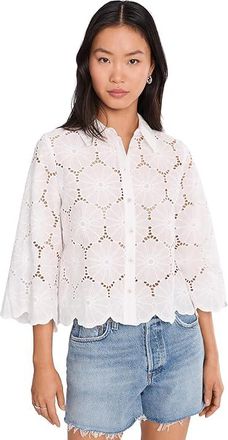 Vince Camuto Short Sleeve Collared Shirt Womens Clothing Ultra White : SM, Cotton