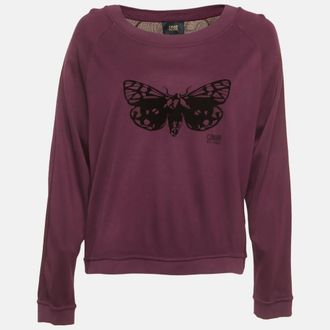 Roberto Cavalli Cavalli Class Purple Butterfly Detail Knit Wide Neck Jumper
