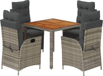 vidaXL Set Comedor De Jard&iacute;n 5 Piezas Con Cojines Rat&aacute;n Sint&eacute;tico Gris Vidaxl