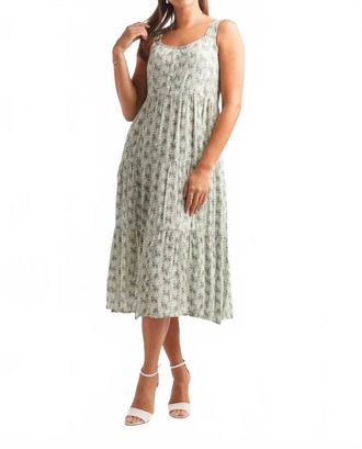 Papillon Tiered Leaf Print Dress In Sage Ivory