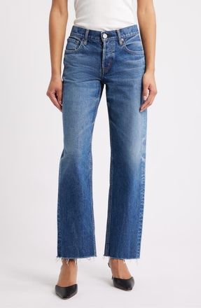 Moussy Vintage Needham Raw Hem Straight Leg Jeans in Blue at Nordstrom, Size 24
