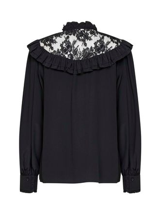 Chlo&eacute; Lace-Yoke Ruffled Blouse - Black