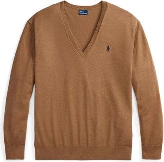 Polo Ralph Lauren Vesta V-hals Knit - Dames - V-hals truien - Beige - M - Katoen - Truien & Vesten