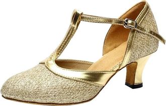 Generic Dance Shoes Standard & Latin Womens Closed Toe High Heel Glitter Salsa Tango Ballroom Latin T-Strap Dance Shoes High Heel Shoes Salsa Tango Modern Bal