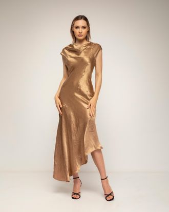 Tantra Midi-jurk met zijdetextuur, boothals en asymmetrische lengte