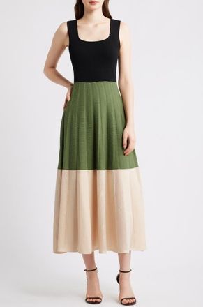 Vince Camuto Colorblock Knit Midi Dress in Green Mult at Nordstrom, Size Xx-Large