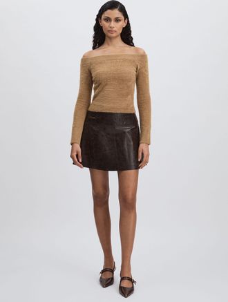 Good American Caramel Plush Off-shoulder Top, Brown, XL