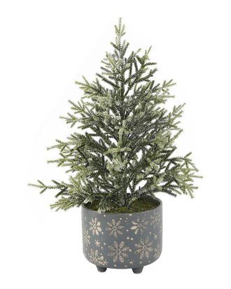 Flora Bunda Frosted Xmas Tree In Snowflakes Ceramic Footed Pot