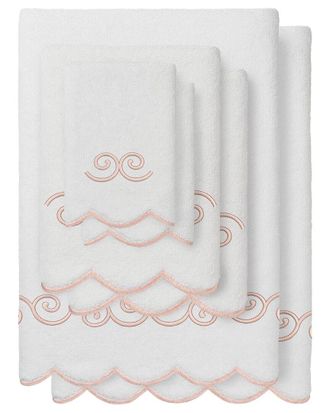Linum Home Textiles 100% Turkish Cotton Symmetra Scallop 6Pc Embellished Towel Set