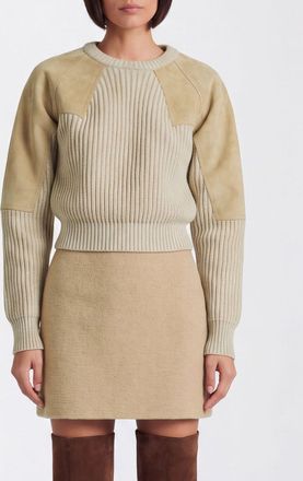 Max Mara Maglia girocollo in cashmere e lana con inserti in pelle e ricamo