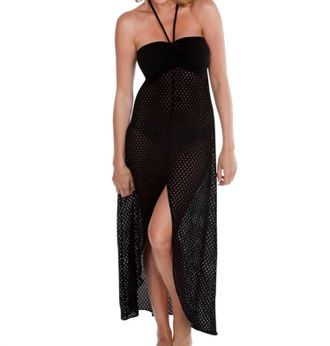 Dotti Spot On Bandeau Hi-Low Front Slit Dress In Dot Black