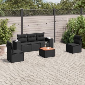 vidaXL Vidaxl - Set De Sof&aacute;s De Jard&iacute;n 6 Piezas Y Cojines Rat&aacute;n Sint&eacute;tico Negro