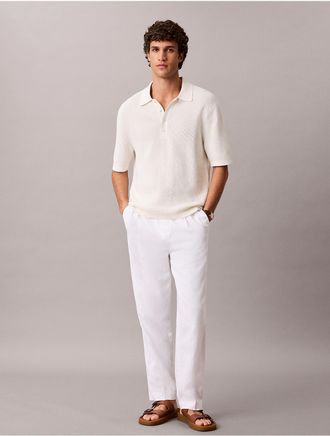 Calvin Klein Mens Linen Blend Pleated Pull-On Pants - Open White - L
