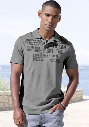 John Devin Poloshirt JOHN DEVIN mit Print, Herren, Gr. L (52/54), gr&uuml;n (salbei), Slub, Obermaterial: 100% Baumwolle, bedruckt, regular fit, Rundhals, abgesteppte