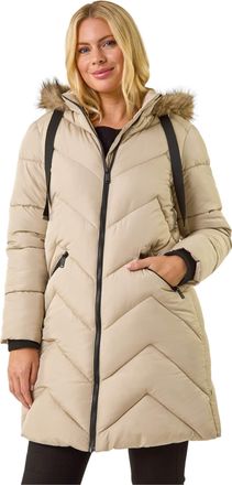 Roman Womens Petite Contrast Zip Puffer Coat - Ivory - Size 16 UK