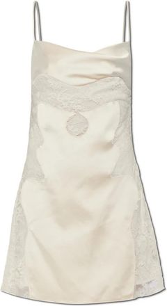 Off-white Satijnen jurk met kanten inzetstukken - Dames - Korte kleedjes - Beige - L - Satijn - Kleedjes