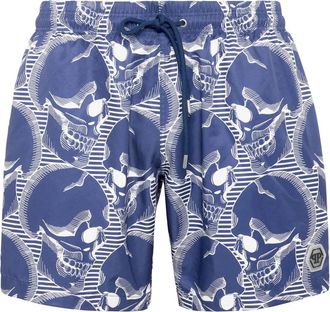 Philipp Plein Swim Trunks Skull - Heren - Strandmode - Blauw - 2XL - Polyester - Badmode